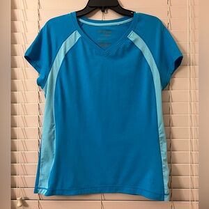 Danskin Now Women’s Large Blue Shirt V-Neck Active Tee T-Shirt Athletic Top
